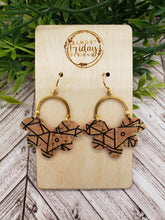 Load image into Gallery viewer, Genuine Leather Earrings - Petal - Scallop - Black and Tan Earrings - Black and Gold - Statement Earrings - Arch Connector