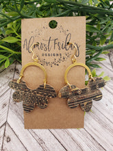 Load image into Gallery viewer, Genuine Leather Earrings - Petal - Scallop - Black and Tan Earrings - Egyptian Print - Black and Gold - Statement Earrings - Arch Connector