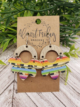 Load image into Gallery viewer, Genuine Leather Earrings - Wood and Leather - Rainbow Earrings - Petal - Scallop Design - Animal Print - Statement Earrings