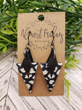 Load image into Gallery viewer, Genuine Leather Earrings - Arrow - Triangle - Black and White Earrings - Spotted Print - Animal Print - Statement Earrings