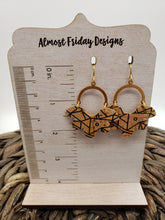 Load image into Gallery viewer, Genuine Leather Earrings - Petal - Scallop - Gold Earrings - Burgundy - Glitter Earrings - Statement Earrings - Arch Connector