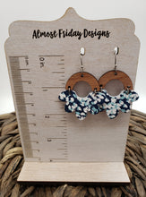 Load image into Gallery viewer, Genuine Leather Earrings - Petal - Scallop - Boho Design - Statement Earrings - Chevron - Leather and Wood Earrings