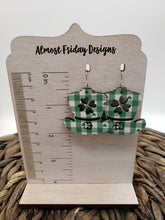 Load image into Gallery viewer, Wood Earrings - Shamrocks - Green - St. Patrick's Day - Green and White Plaid Earrings - Four Leaf Clover - Leprechaun - Leprechaun Hat