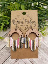 Load image into Gallery viewer, Genuine Leather Earrings - Petal - Scallop - Boho Design - Statement Earrings - Chevron - Leather and Wood Earrings