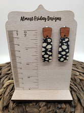 Load image into Gallery viewer, Genuine Leather Earrings - Bar - Tan and Cream - Leopard Earrings - Statement Earrings - Bar Earrings - Wood and Genuine Leather - Stud Posts - Animal Earrings - Nude Leopard