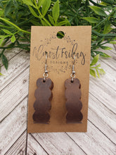 Load image into Gallery viewer, Genuine Leather Earrings - Dark Brown - Loop Earrings - Brown - Statement Earrings - Scalloped Loop