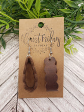 Load image into Gallery viewer, Genuine Leather Earrings - Dark Brown - Loop Earrings - Brown - Statement Earrings - Scalloped Loop