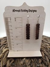 Load image into Gallery viewer, Genuine Leather Earrings - Scalloped Bar - Brown - Statement Earrings - Bar Earrings - Dark Brown