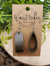 Load image into Gallery viewer, Genuine Leather Earrings - Olive - Loop Earrings - Dark Olive - Statement Earrings - Rounded Loop
