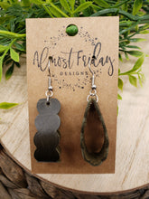 Load image into Gallery viewer, Genuine Leather Earrings - Olive - Loop Earrings - Dark Olive - Statement Earrings - Scalloped Loop