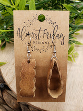 Load image into Gallery viewer, Genuine Leather Earrings - Light Brown - Loop Earrings - Tan - Statement Earrings - Scalloped Loop