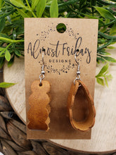 Load image into Gallery viewer, Genuine Leather Earrings - Brown - Loop Earrings - Brunt Orange - Statement Earrings - Scalloped Loop