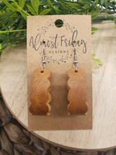 Load image into Gallery viewer, Genuine Leather Earrings - Brown - Loop Earrings - Brunt Orange - Statement Earrings - Scalloped Loop