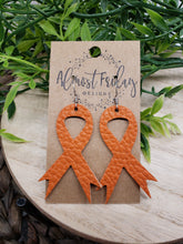 Load image into Gallery viewer, Genuine Leather Earrings - Leukemia - Awareness Ribbon - Cancer Awareness