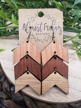 Load image into Gallery viewer, Wood Earrings - Chevron -White Oak - Cherry - Sapele - Statement Earrings - Arrows - Wooden Earrings