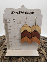 Load image into Gallery viewer, Wood Earrings - Chevron -White Oak - Cherry - Sapele - Statement Earrings - Arrows - Wooden Earrings