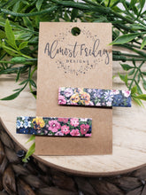 Load image into Gallery viewer, Genuine Leather Hair Clip - Floral Print - Pansies - Pink - Yellow - Blue - Hair Accessory - Alligator Clip