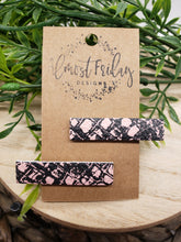 Load image into Gallery viewer, Genuine Leather Hair Clip - Snakeskin - Pink and Black - Hair Accessory - Alligator Clip