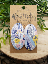Load image into Gallery viewer, Genuine Leather Earrings - Tropical Earrings - Tropical Flowers - Oval Earrings - Statement Earrings