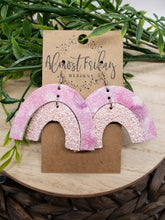 Load image into Gallery viewer, Genuine Leather Earrings - Rainbow Earrings - Glitter - Pink - Spotted - Glitter Earrings - Purple - Glitter Earrings - Arch Earrings - Umbrella