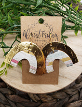 Load image into Gallery viewer, Genuine Leather Earrings - Rainbow Earrings - Metallic - Gold - Spotted - Boho - Brush Strokes - Gold - Metallic Gold - Arch Earrings - Umbrella