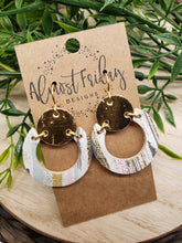 Load image into Gallery viewer, Genuine Leather Earrings - Circle Earrings - Metallic - Gold - Spotted - Boho - Brush Strokes - Gold - Metallic Gold - Statement Earrings
