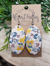 Load image into Gallery viewer, Genuine Leather Earrings - Yellow Flower - Floral Design - Oval Earrings - Statement Earrings