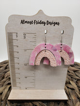 Load image into Gallery viewer, Genuine Leather Earrings - Rainbow Earrings - Glitter - Pink - Spotted - Glitter Earrings - Purple - Glitter Earrings - Arch Earrings - Umbrella