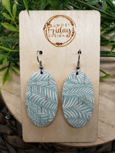 Load image into Gallery viewer, Genuine Leather Earrings - Palm Earrings - Mint - Aqua - Foliage - Oval Earrings - Statement Earrings