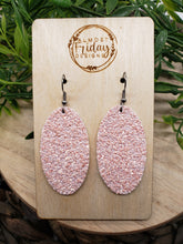 Load image into Gallery viewer, Genuine Leather Earrings - Pink - Glitter - Oval Earrings - Statement Earrings