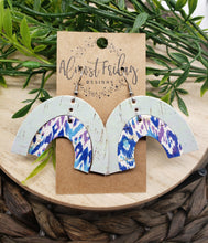 Load image into Gallery viewer, Genuine Leather Earrings - Wood Earrings - Rainbow Earrings - Navy - Purple - Boho - Blue - Arch Earrings - Statement Earrings - Iridescent Pearl - Umbrella