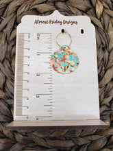 Load image into Gallery viewer, Genuine Leather Earrings - Hoop - Shimmer - Seashell - Shell Earrings - Aqua and Gold - Statement Earrings - Fringe - Summer Earrings