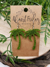 Load image into Gallery viewer, Acrylic Earrings - Palm Tree - Green - Glitter Earrings - Summer - Statement Earrings