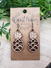 Load image into Gallery viewer, Wooden Earrings - Pineapple - White Oak - Wood - Summer - Statement Earrings