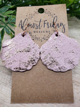 Load image into Gallery viewer, Genuine Leather Earrings - Seashell - Shell Earrings - Rose Gold - Shimmer - Statement Earrings - Fringe - Summer Earrings