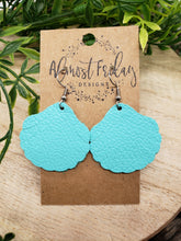 Load image into Gallery viewer, Genuine Leather Earrings - Seashell - Shell Earrings - Aqua - Statement Earrings - Fringe - Summer Earrings