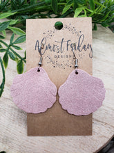 Load image into Gallery viewer, Genuine Leather Earrings - Seashell - Shell Earrings - Pink - Shimmer - Statement Earrings - Fringe - Summer Earrings
