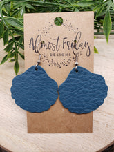 Load image into Gallery viewer, Genuine Leather Earrings - Seashell - Shell Earrings - Teal - Statement Earrings - Fringe - Summer Earrings
