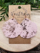 Load image into Gallery viewer, Genuine Leather Earrings - Seashell - Shell Earrings - Rose Gold - Shimmer - Statement Earrings - Fringe - Summer Earrings