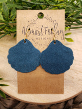 Load image into Gallery viewer, Genuine Leather Earrings - Suede - Seashell - Shell Earrings - Hoop - Teal - Statement Earrings - Fringe - Summer Earrings