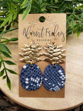 Load image into Gallery viewer, Genuine Leather Earrings - Pineapple Earrings - Snakeskin Earrings - Summer Earrings - Colorful - Navy - Blue - Gold - Textured Leather - White - Summer - Statement Earrings