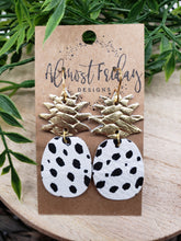 Load image into Gallery viewer, Genuine Leather Earrings - Pineapple Earrings - Dalmatian Spots - Colorful - Black - Gold - Braided Leather - Animal Print - White - Summer Earrings - Statement Earrings