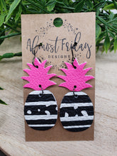 Load image into Gallery viewer, Genuine Leather Earrings - Pineapple Earrings - Spotted Earrings - Stripped Earrings - Colorful - Black - Hot Pink - White - Summer Earrings - Statement Earrings