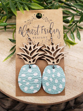 Load image into Gallery viewer, Genuine Leather Earrings - Wood Earrings - Pineapple Earrings - Dalmatian Spots - Colorful - Mint - Animal Print - White - Summer Earrings - Statement Earrings
