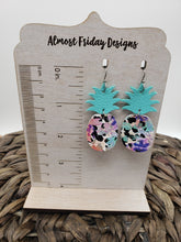 Load image into Gallery viewer, Genuine Leather Earrings - Pineapple Earrings - Yellow - Green - Textured Leather - Colorful - Summer Earrings - Statement Earrings