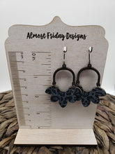 Load image into Gallery viewer, Genuine Leather Earrings - Petal - Scallop - Arch Design - Coral and Teal - Sapele - Floral - Flower Earring - Statement Earrings - Wood and Leather Earrings