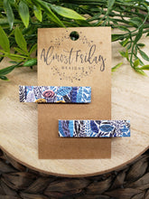 Load image into Gallery viewer, Genuine Leather Hair Clip - Tropical Flowers - Blue, Coral, Yellow - Hair Accessory - Alligator Clip