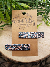 Load image into Gallery viewer, Genuine Leather Hair Clip - Leopard - Teal and Coral - Animal Print - Hair Accessory - Alligator Clip