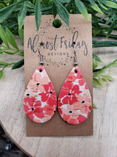 Load image into Gallery viewer, Genuine Leather Earrings - Teardrops - Vinca - Red - Coral - Floral Earrings - Flowers - Summer Earrings - Statement Earrings