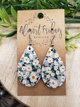 Load image into Gallery viewer, Genuine Leather Earrings - Teardrop - Daisies - Floral - Yellow - Green - Flowers - White - Summer Earrings - Statement Earrings - Spring - Flowers
